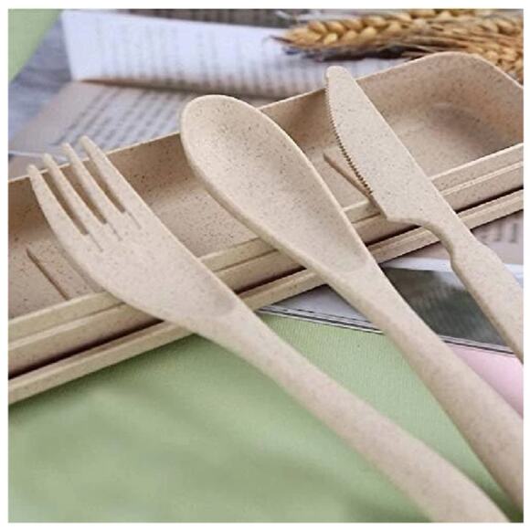Portable Cutlery, Wheat Straw Cutlery, Spoon Knife Fork Tableware set - Picture 3 of 6